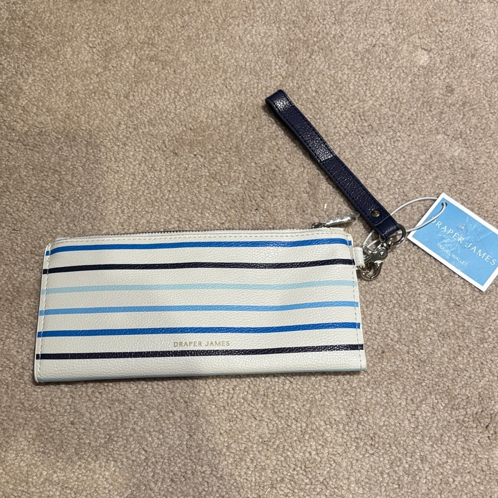 Draper James Blue and White Striped Wristlet wallet